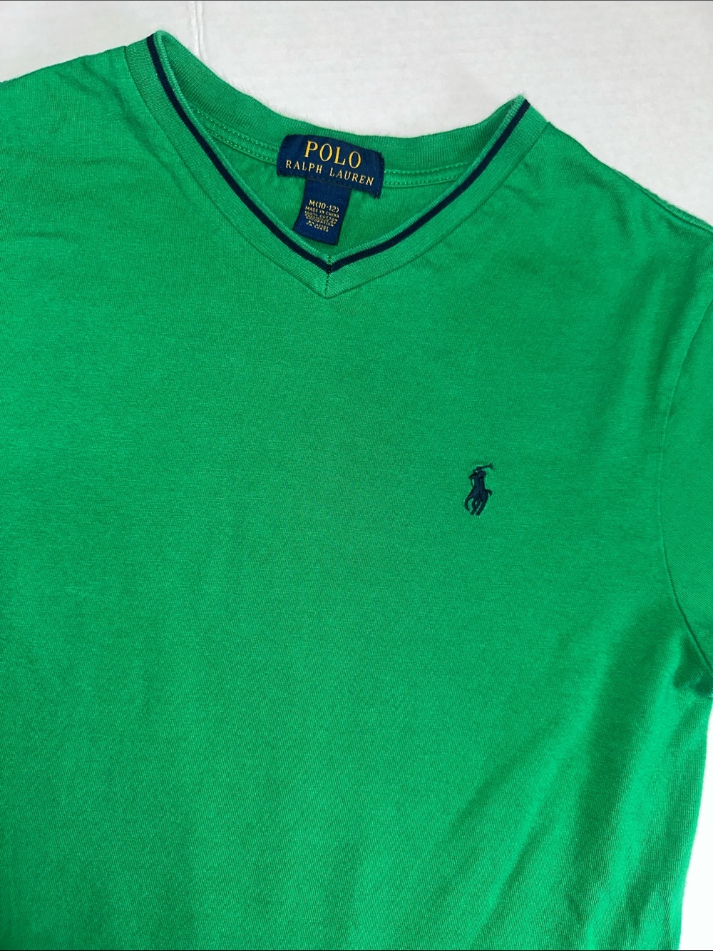Polo Ralph Lauren Green V-Neck‎ Shirt Pullover Cotton Short Sleeve Boys Medium